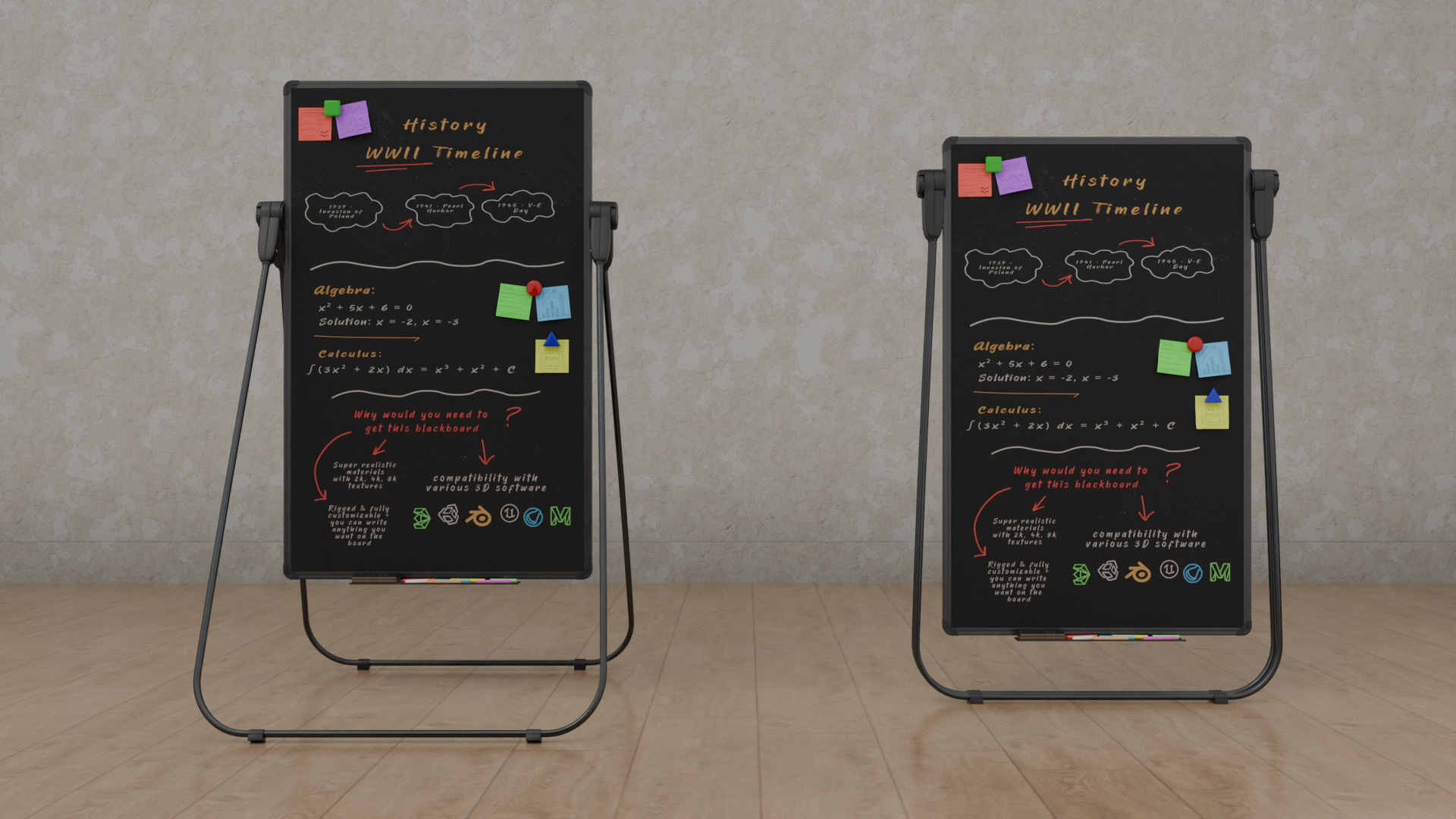 Customizable U-Stand Blackboard Tall Writing Board Low-poly 3D model_10