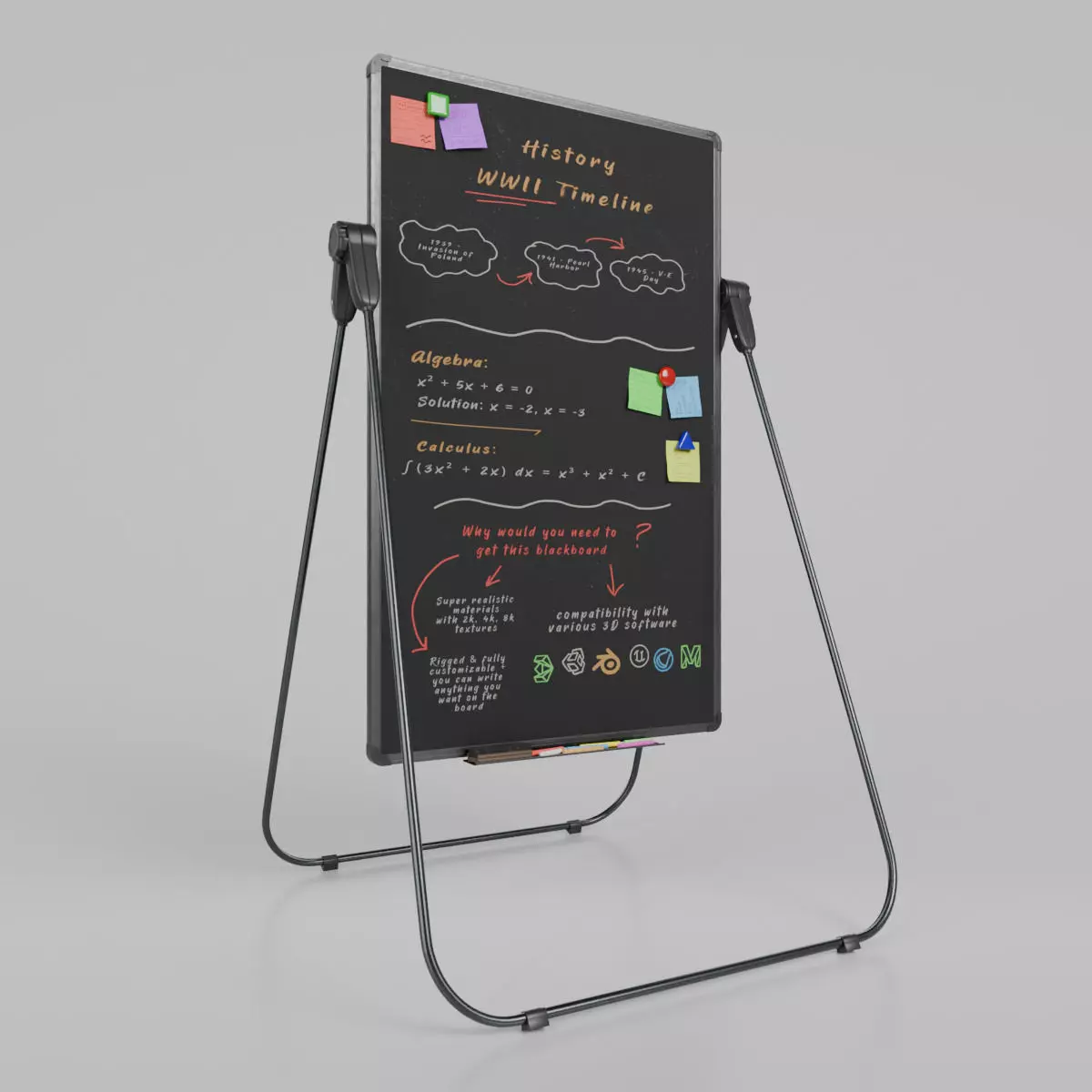 Customizable U-Stand Blackboard Tall Writing Board Low-poly 3D model_0