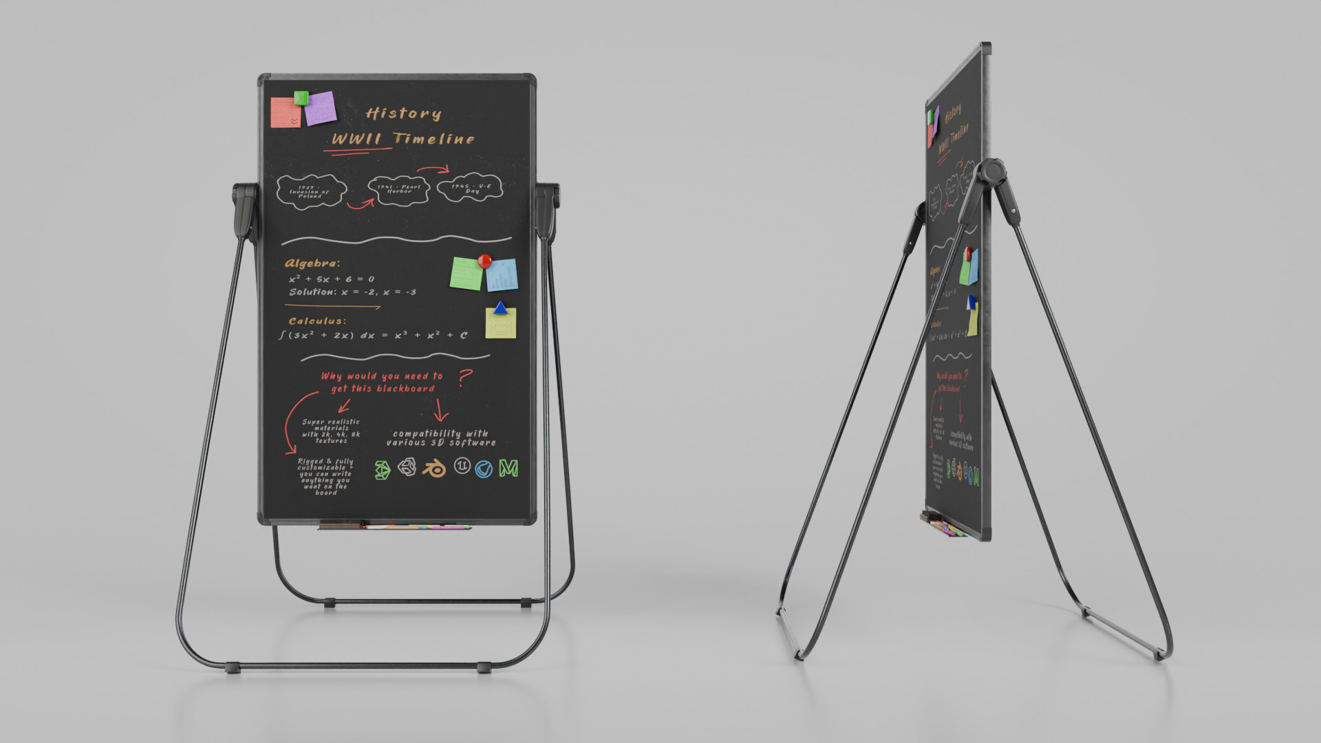 Customizable U-Stand Blackboard Tall Writing Board Low-poly 3D model_7