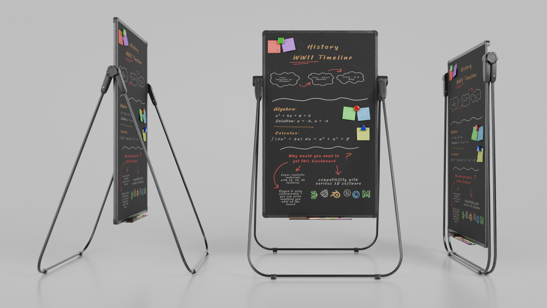 Customizable U-Stand Blackboard Tall Writing Board Low-poly 3D model_14