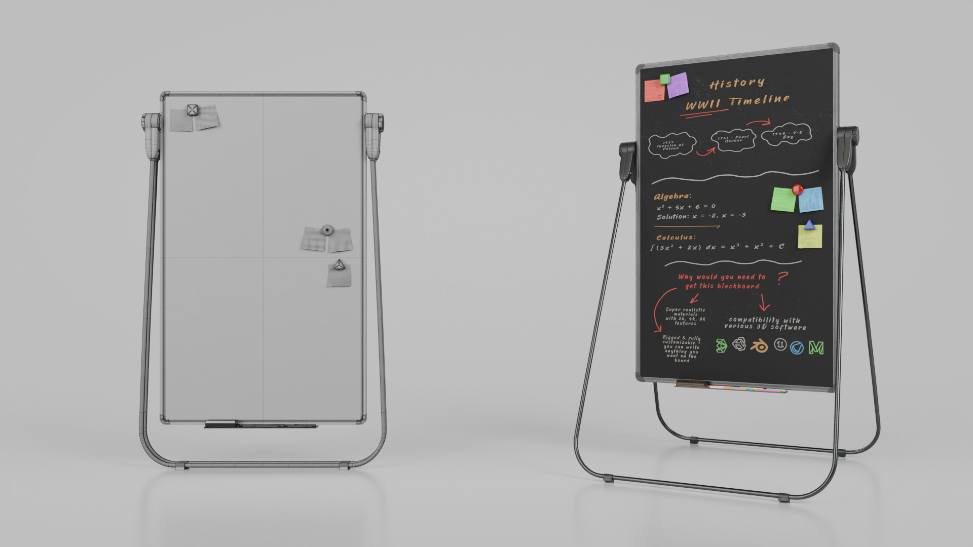 Customizable U-Stand Blackboard Tall Writing Board Low-poly 3D model_15