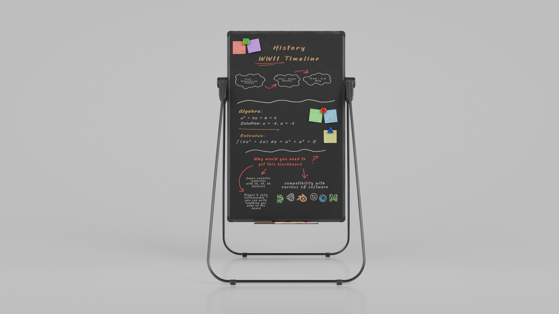 Customizable U-Stand Blackboard Tall Writing Board Low-poly 3D model_4