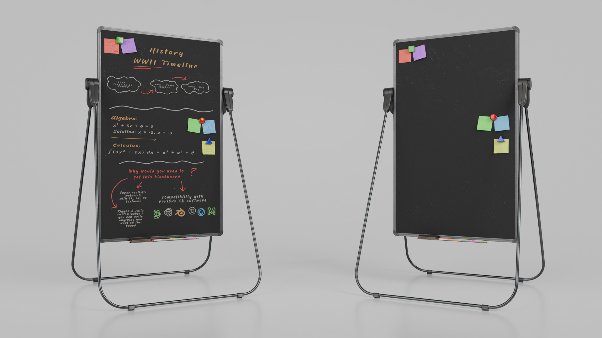 Customizable U-Stand Blackboard Tall Writing Board Low-poly 3D model_6