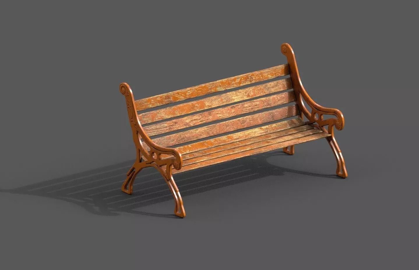 Old Street Bench Low-poly 3D model_0