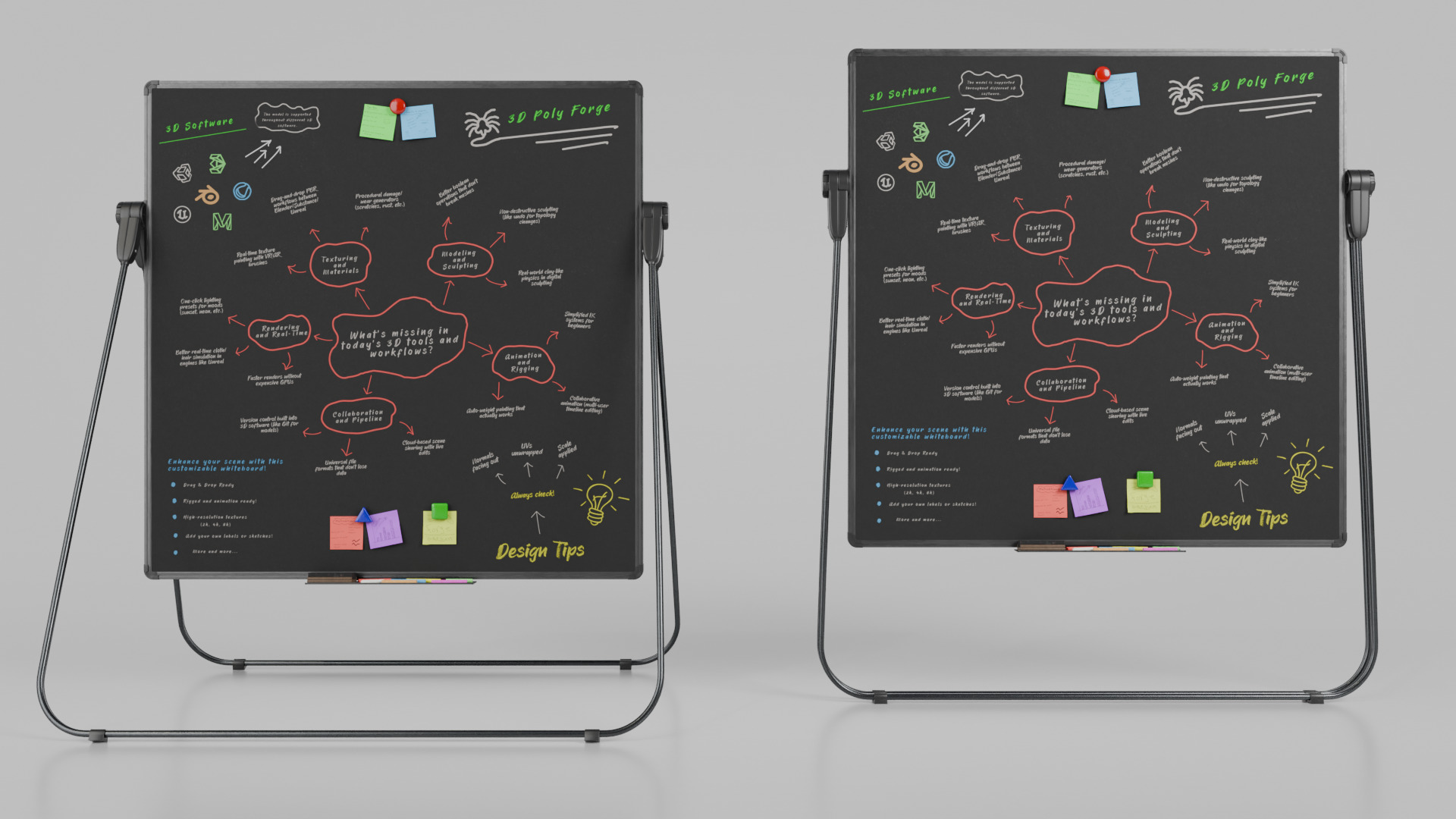 Customizable U-Stand Blackboard Square Writing Board Low-poly 3D model_10