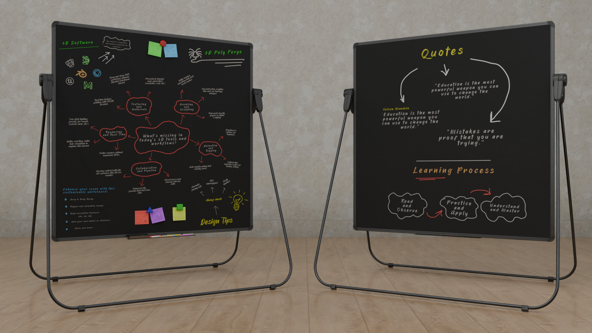 Customizable U-Stand Blackboard Square Writing Board Low-poly 3D model_6