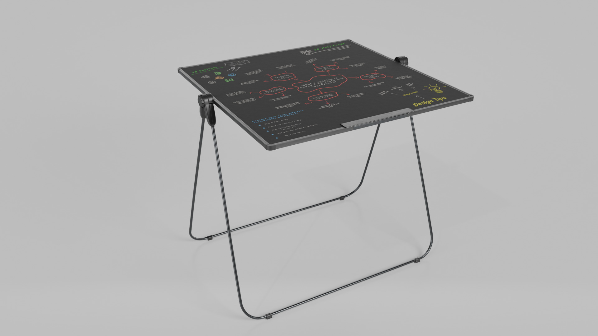 Customizable U-Stand Blackboard Square Writing Board Low-poly 3D model_14