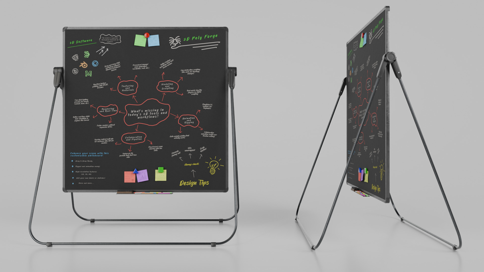Customizable U-Stand Blackboard Square Writing Board Low-poly 3D model_9