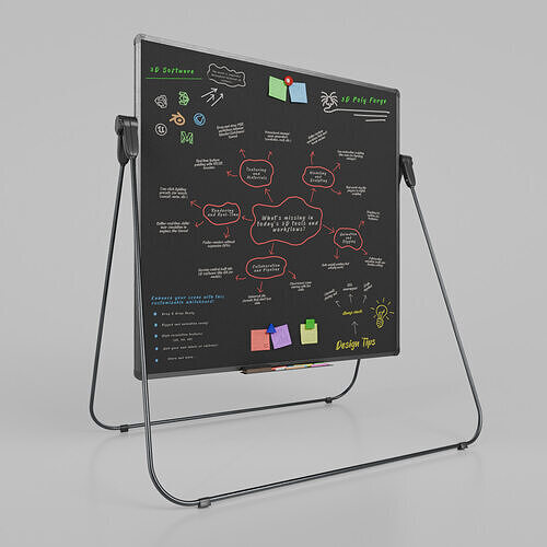 Customizable U-Stand Blackboard Square Writing Board Low-poly 3D model