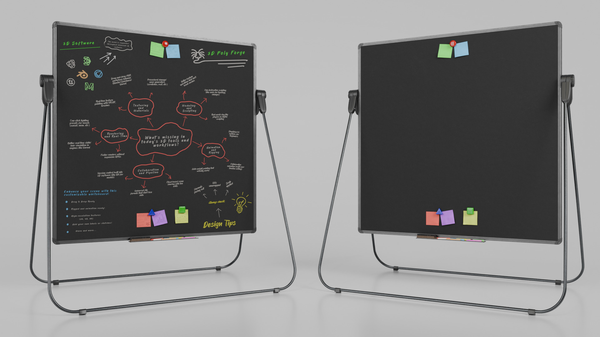 Customizable U-Stand Blackboard Square Writing Board Low-poly 3D model_8