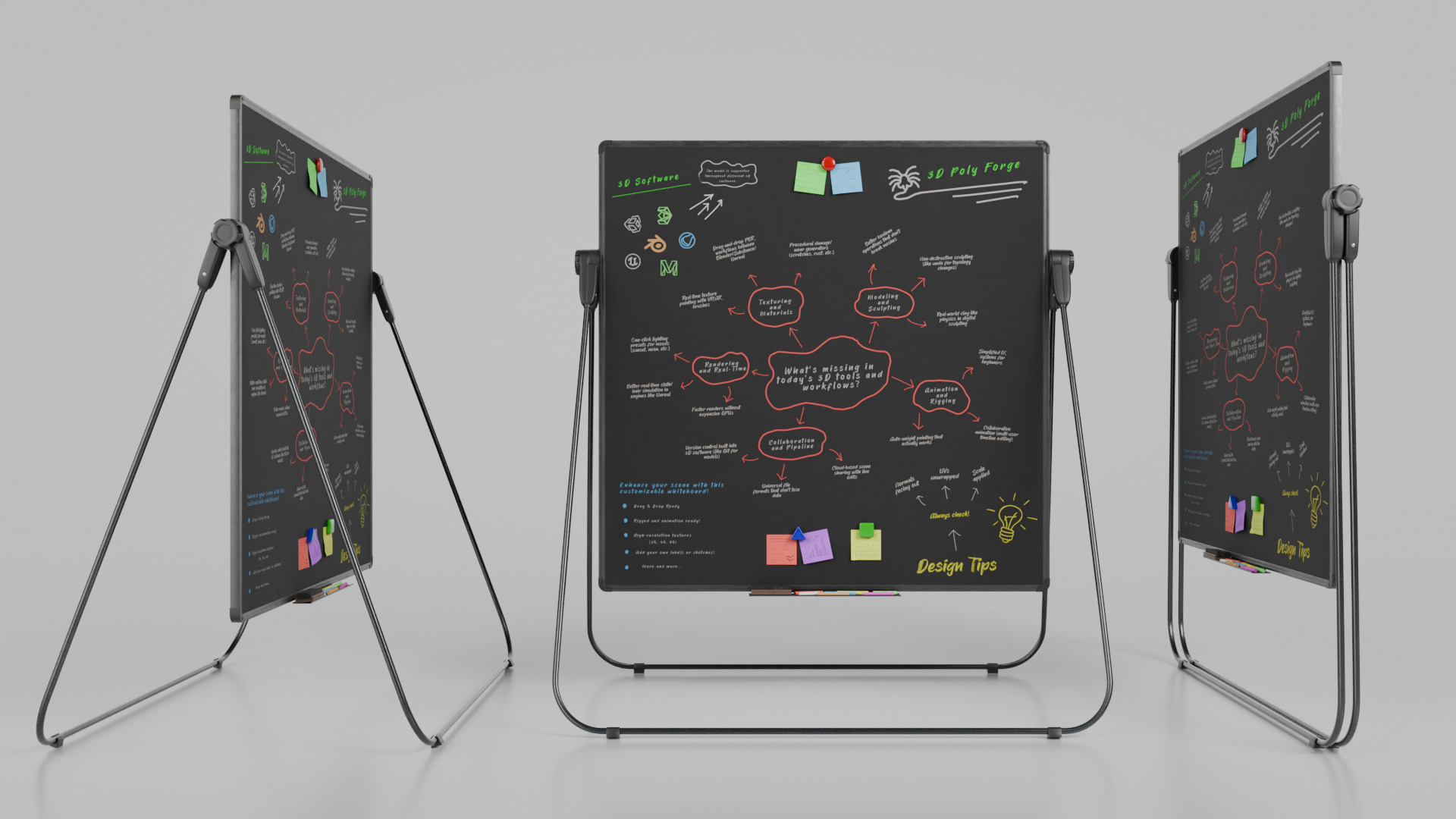 Customizable U-Stand Blackboard Square Writing Board Low-poly 3D model_11