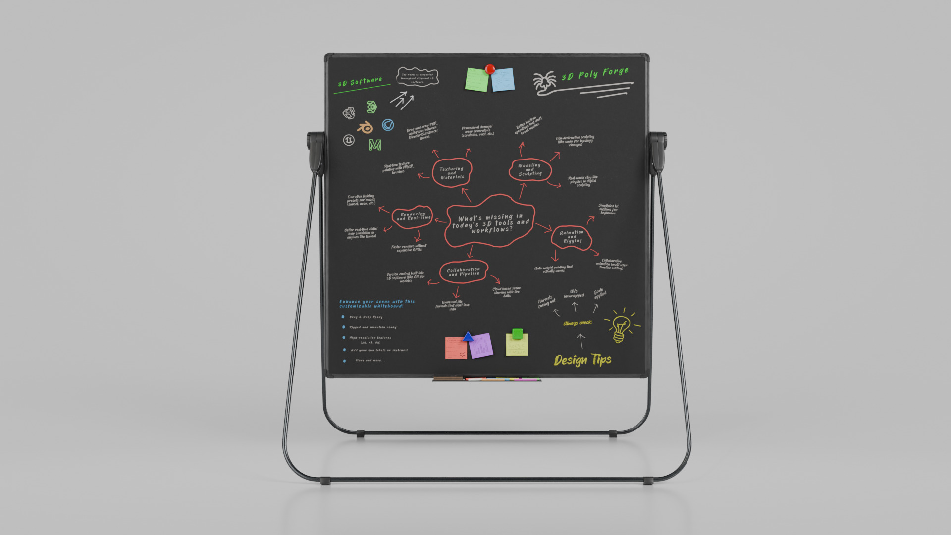 Customizable U-Stand Blackboard Square Writing Board Low-poly 3D model_4