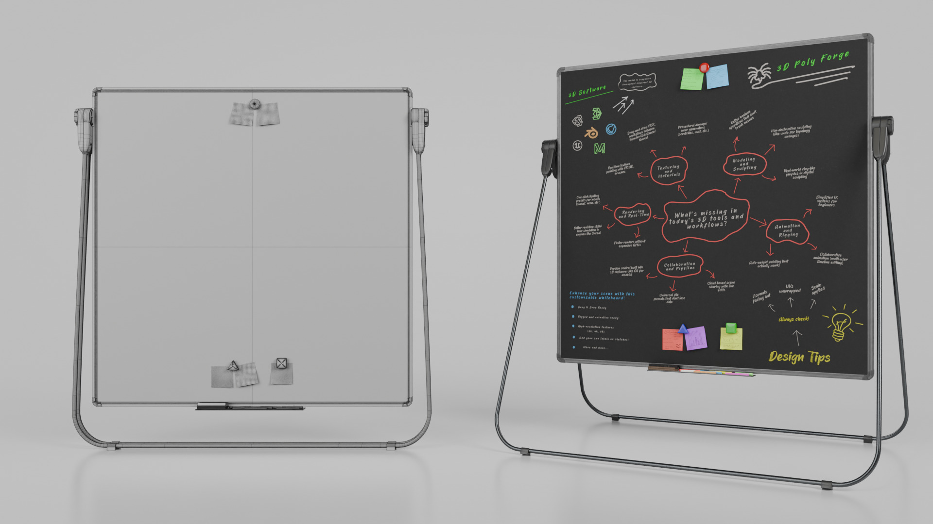 Customizable U-Stand Blackboard Square Writing Board Low-poly 3D model_15