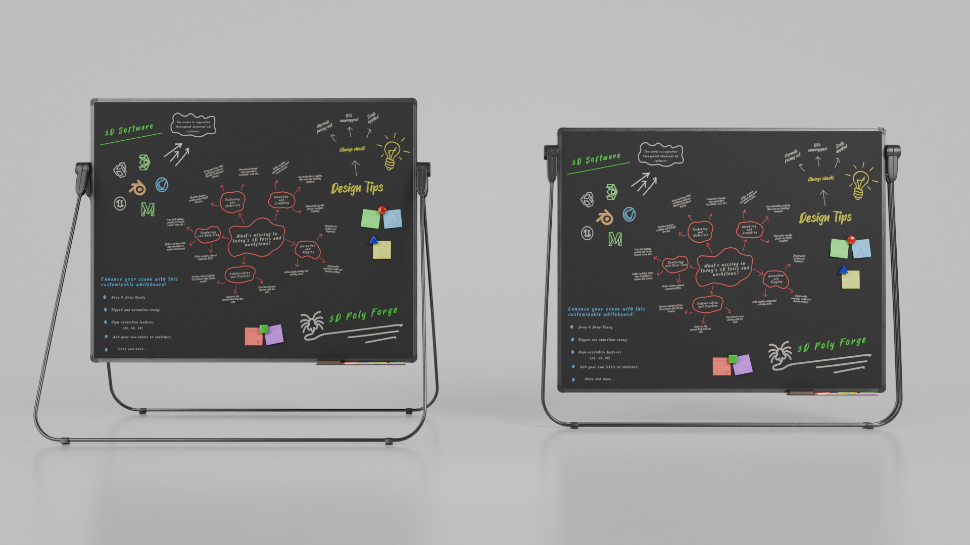 Customizable U-Stand Blackboard Rectangular Writing Board Low-poly 3D model_10