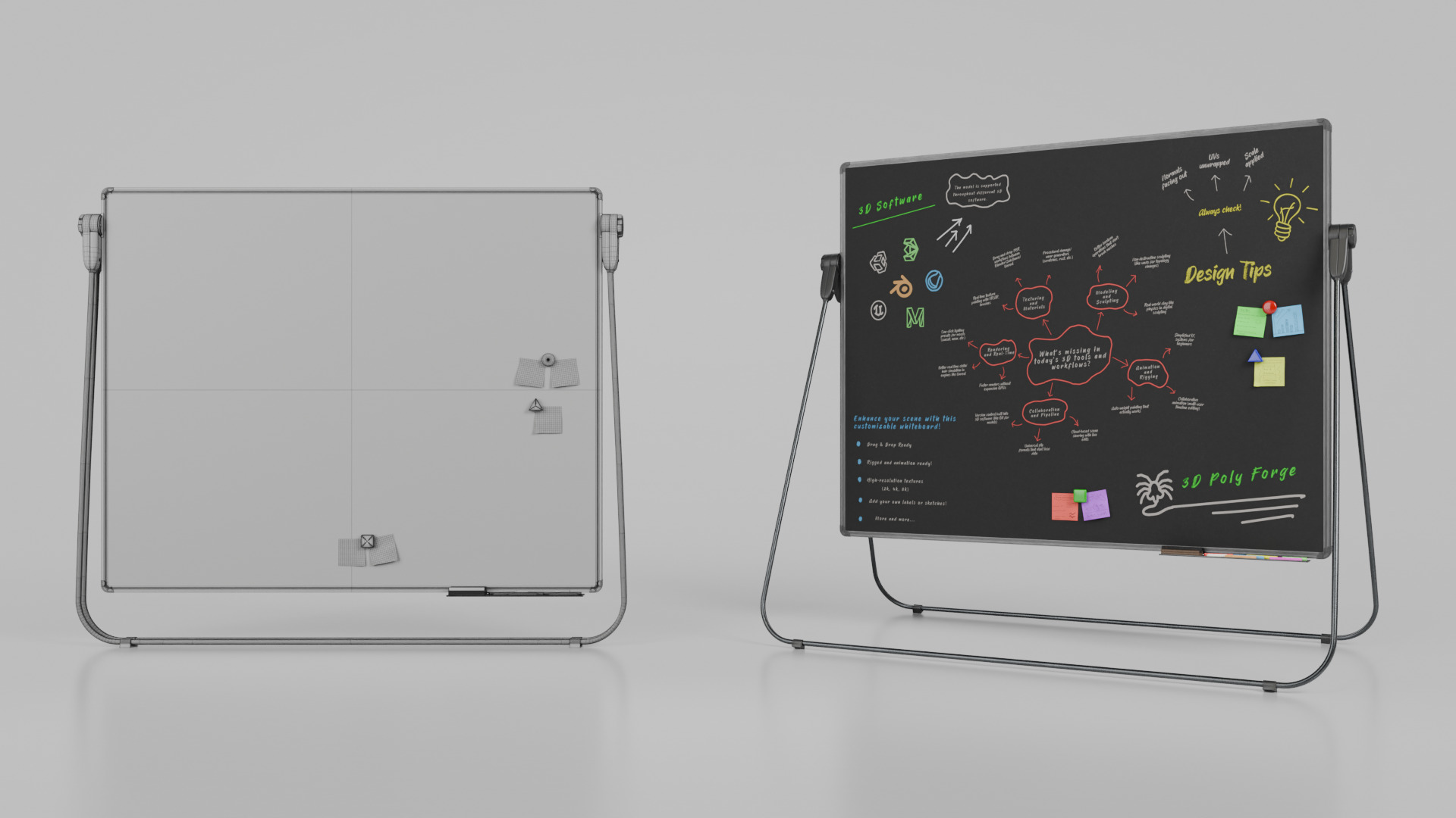 Customizable U-Stand Blackboard Rectangular Writing Board Low-poly 3D model_15