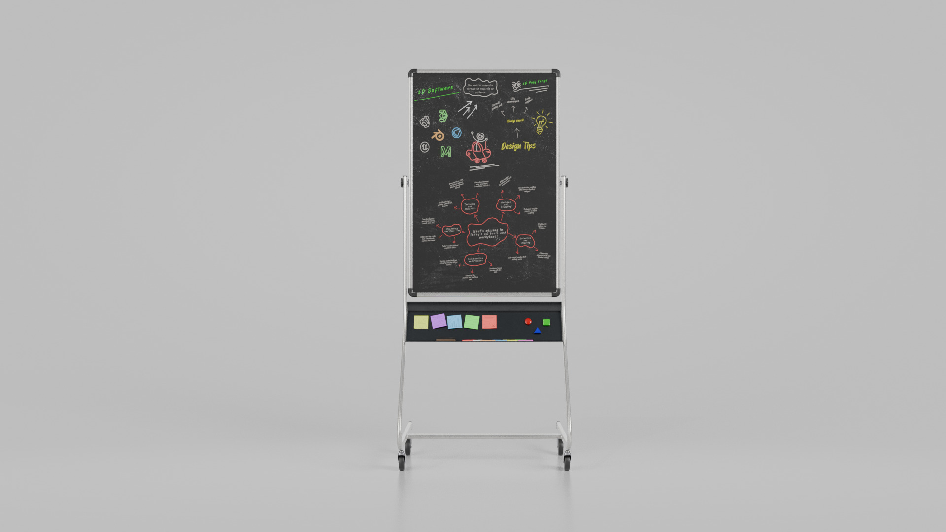 Customizable Double-Sided Metal Blackboard Tall Writing Board Low-poly 3D model_2