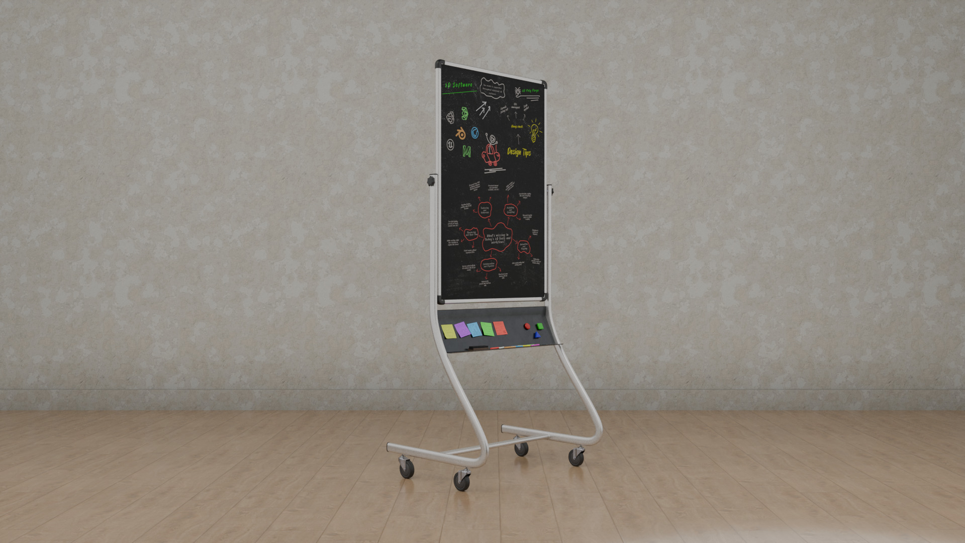 Customizable Double-Sided Metal Blackboard Tall Writing Board Low-poly 3D model_6