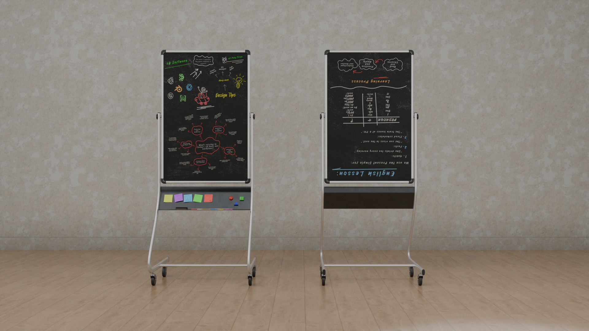 Customizable Double-Sided Metal Blackboard Tall Writing Board Low-poly 3D model_8