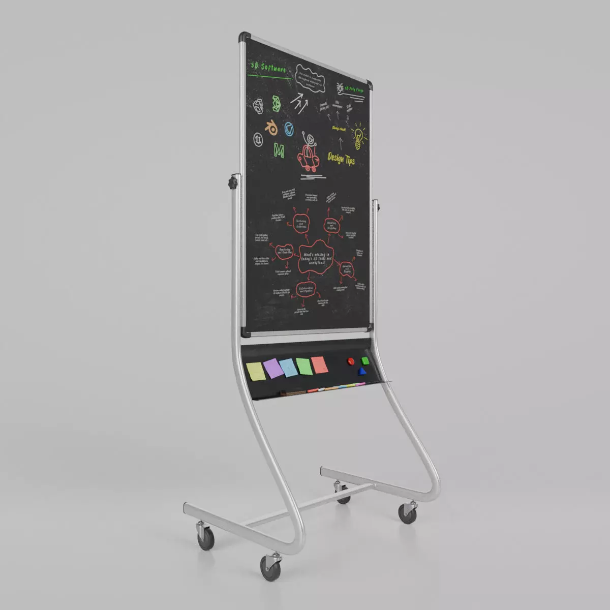 Customizable Double-Sided Metal Blackboard Tall Writing Board Low-poly 3D model_0