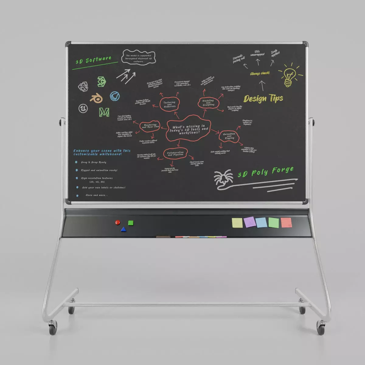 Customizable Double-Sided Metal Blackboard Writing Board Low-poly 3D model_0