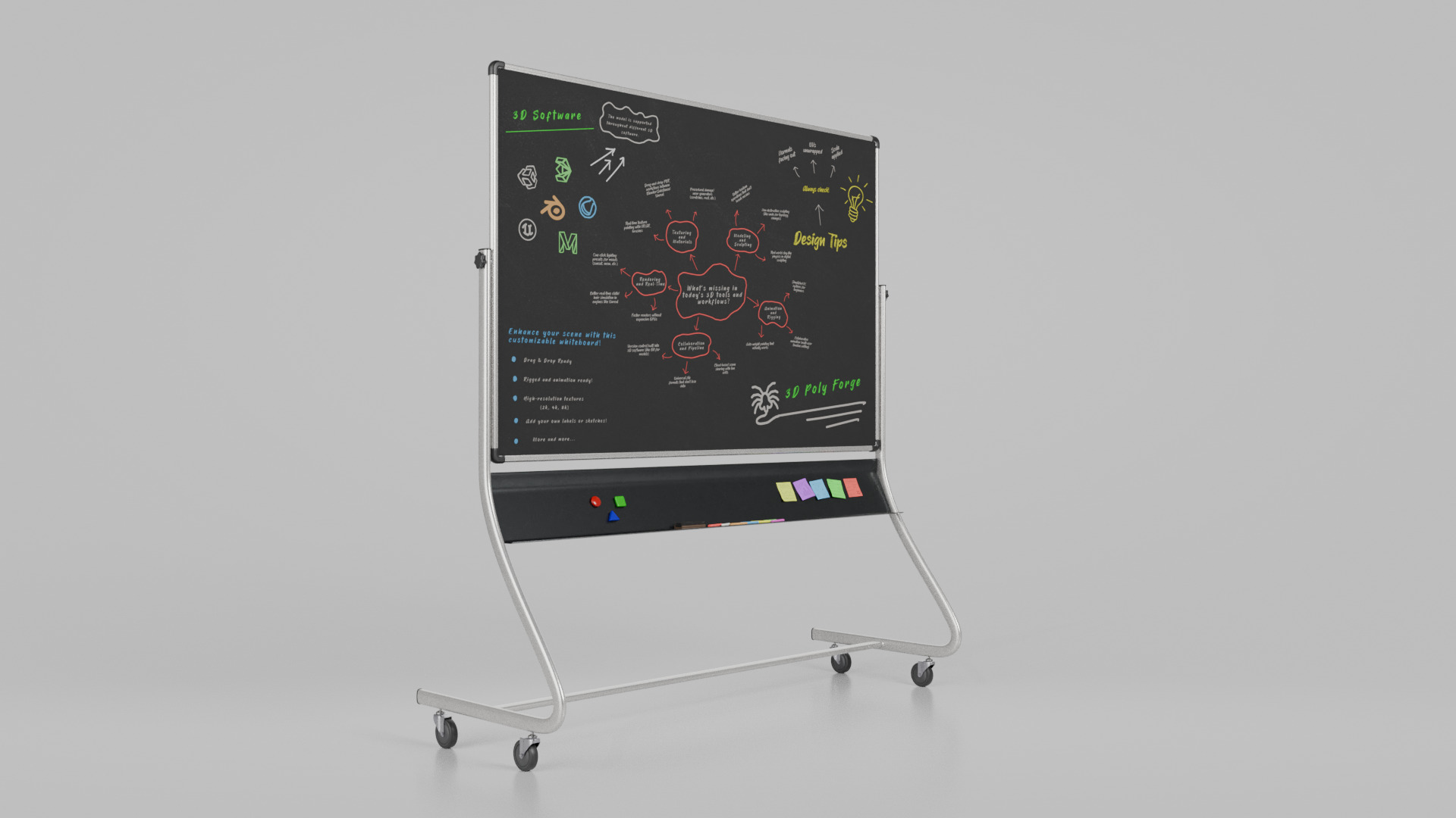 Customizable Double-Sided Metal Blackboard Writing Board Low-poly 3D model_4