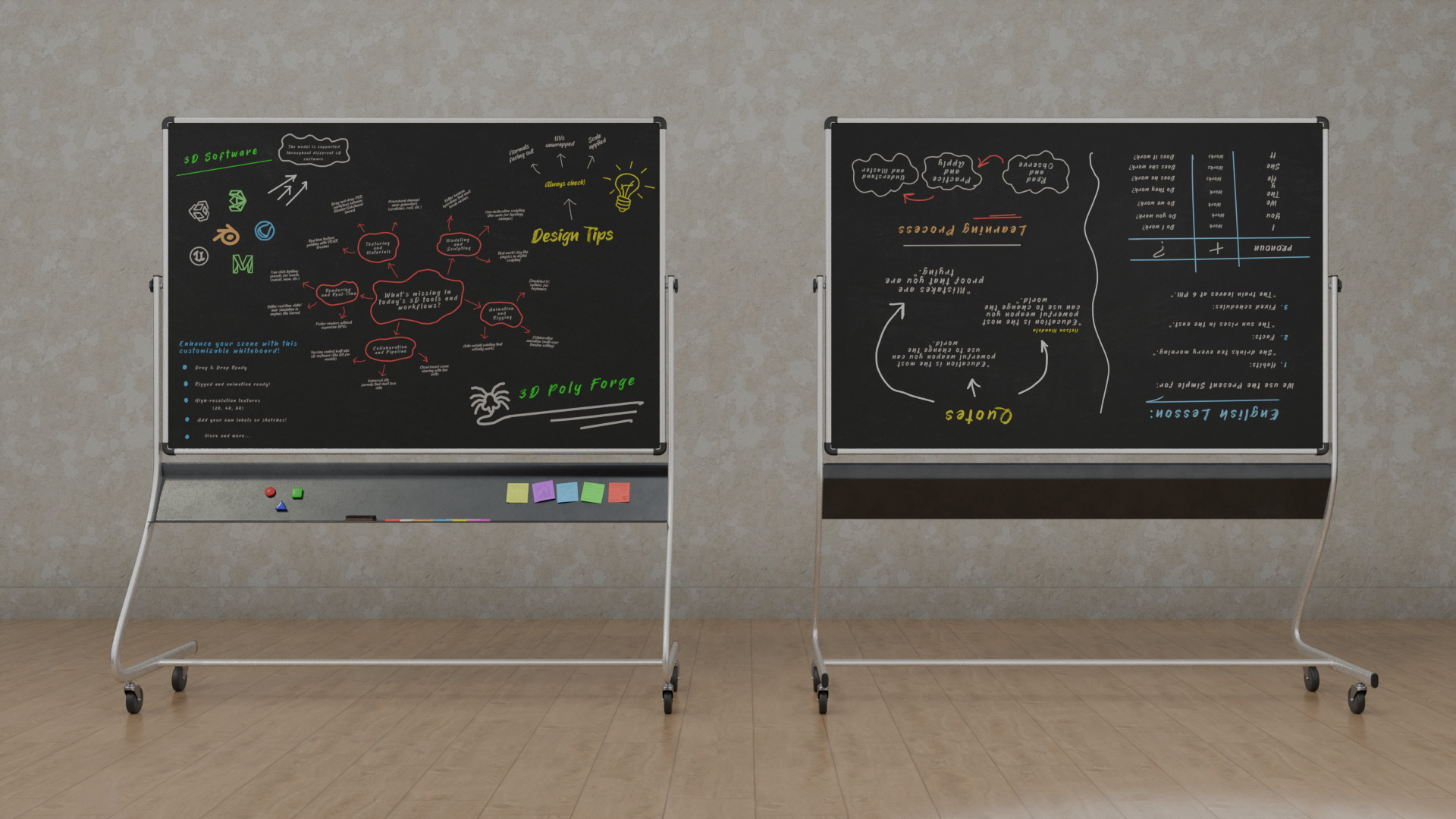 Customizable Double-Sided Metal Blackboard Writing Board Low-poly 3D model_8