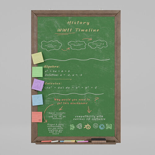 Customizable Wall-Mounted Greenboard - Tall Wooden Writing Board Low-poly 3D model