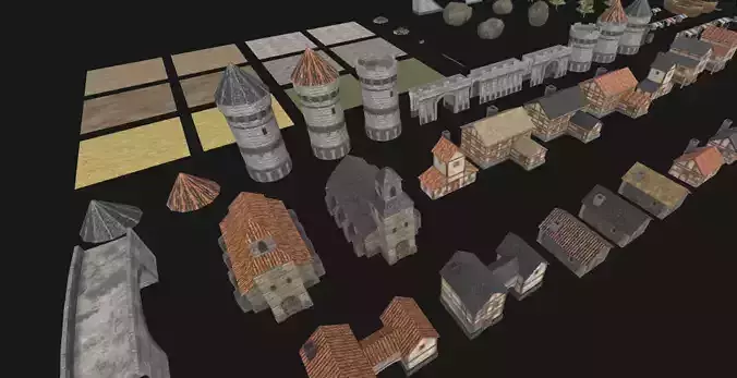 Medieval City Low Poly PBR Pack 3D print model