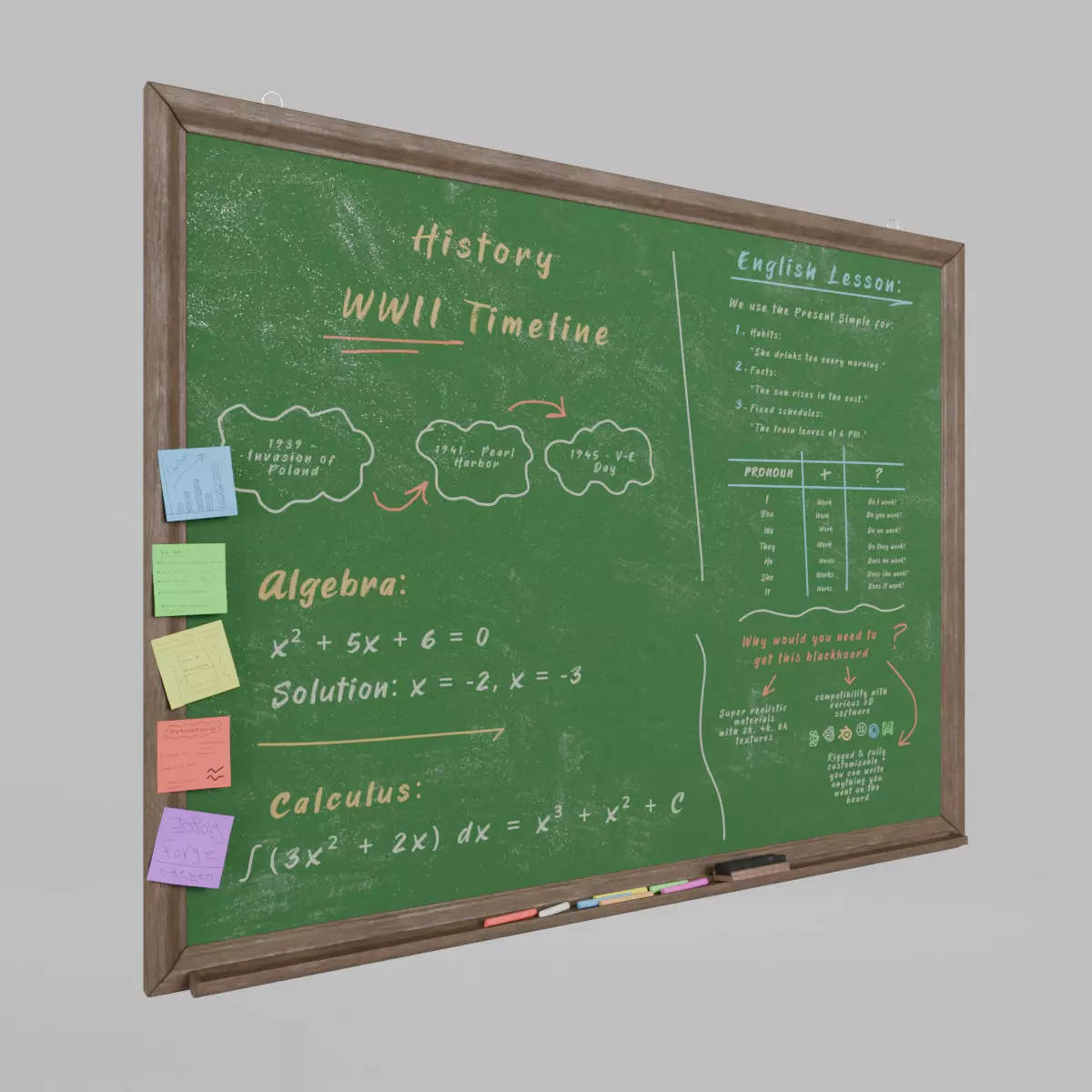 Customizable Wall-Mounted Greenboard - Wooden Writing Board Low-poly 3D model
