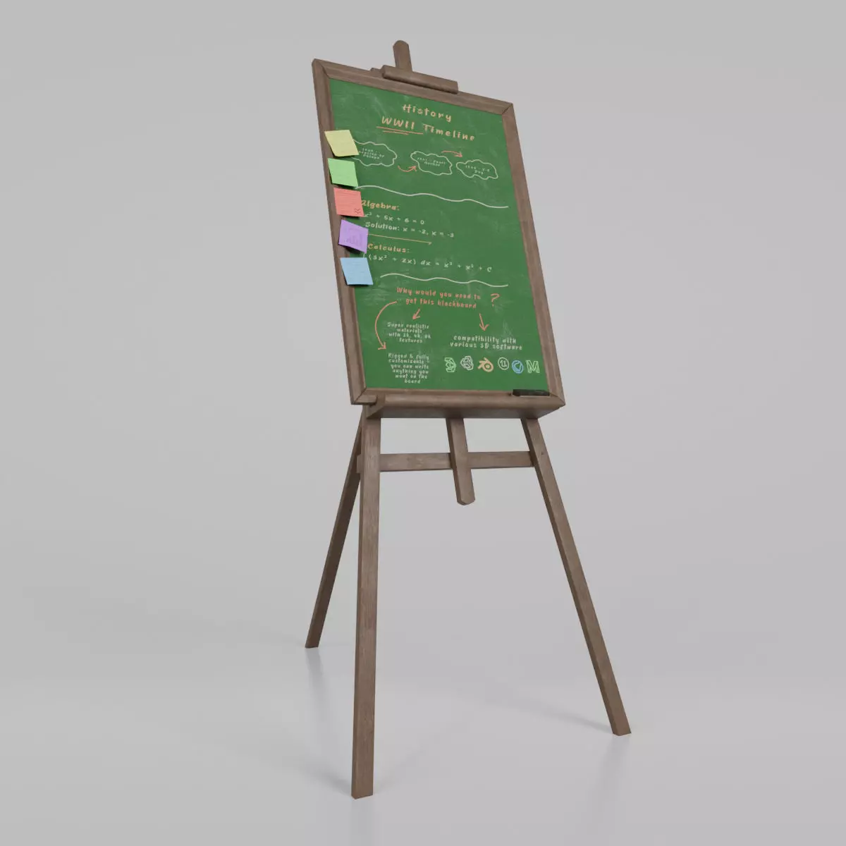 Customizable Wooden Greenboard with Stand - Tall Writing Board Low-poly 3D model_0