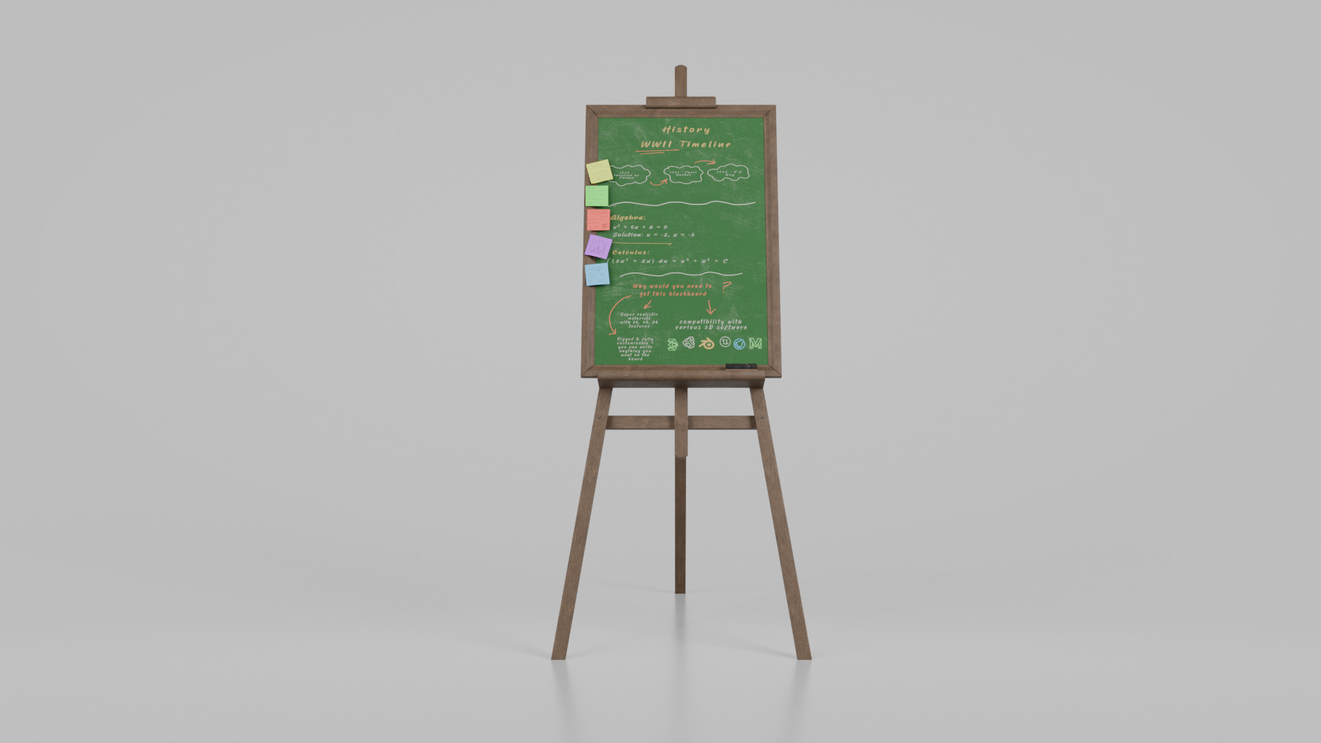 Customizable Wooden Greenboard with Stand - Tall Writing Board Low-poly 3D model_4