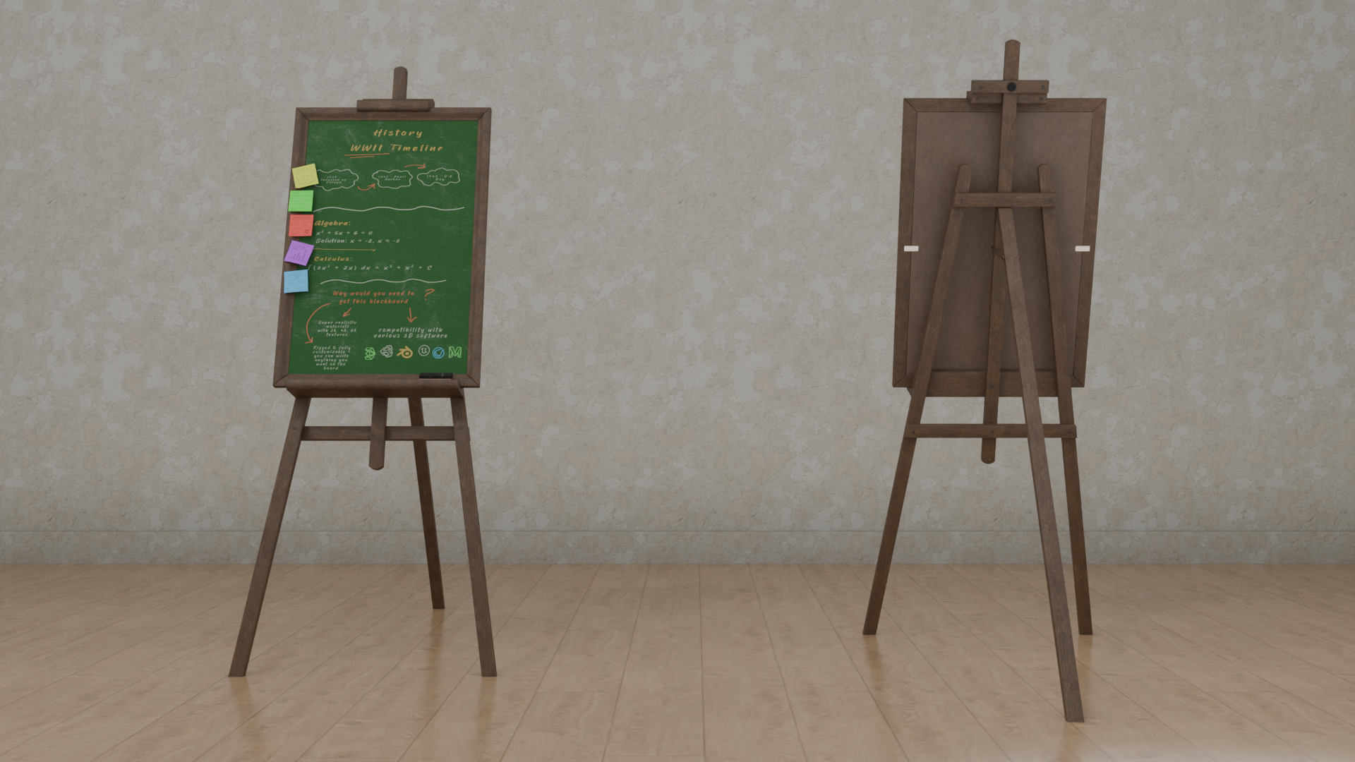 Customizable Wooden Greenboard with Stand - Tall Writing Board Low-poly 3D model_8