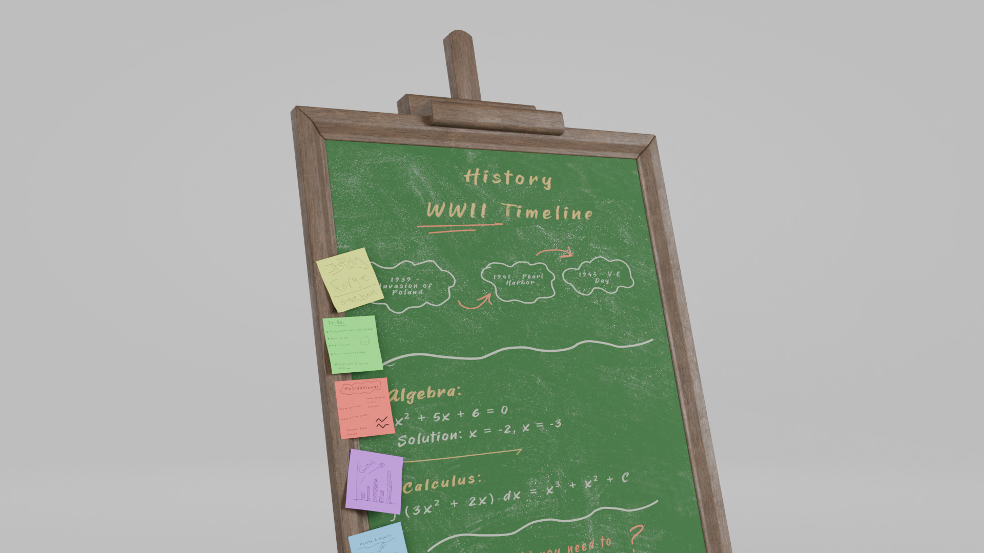 Customizable Wooden Greenboard with Stand - Tall Writing Board Low-poly 3D model_11