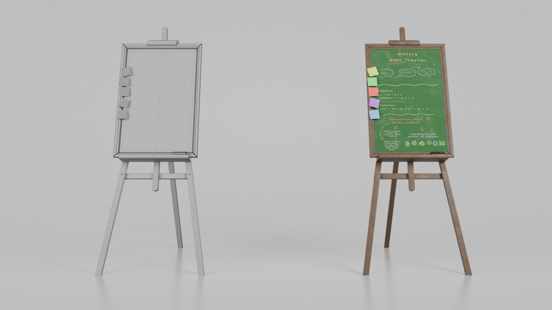 Customizable Wooden Greenboard with Stand - Tall Writing Board Low-poly 3D model_16