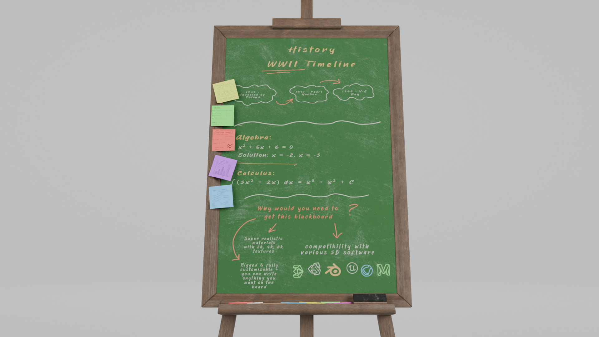 Customizable Wooden Greenboard with Stand - Tall Writing Board Low-poly 3D model_10