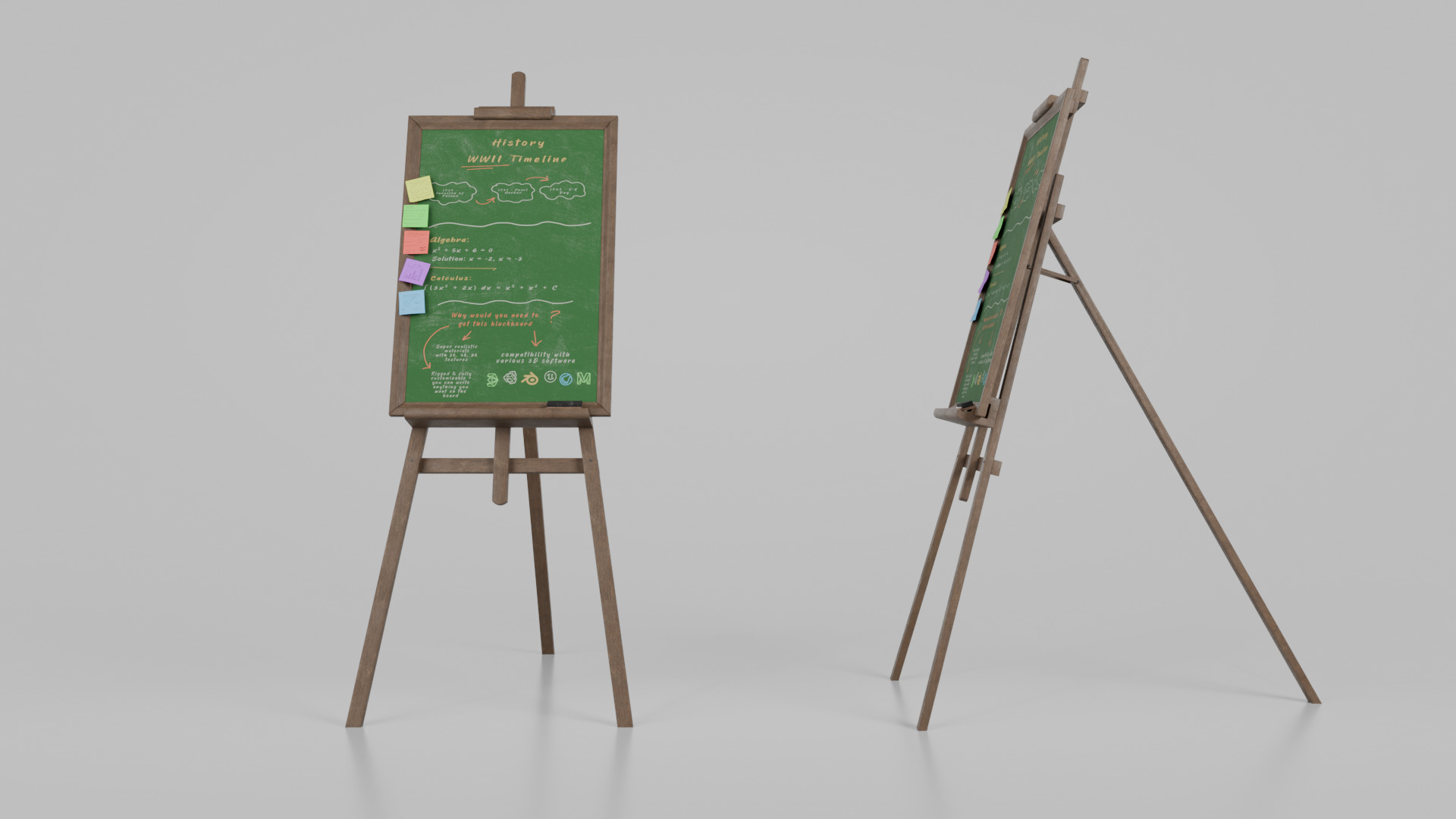 Customizable Wooden Greenboard with Stand - Tall Writing Board Low-poly 3D model_6