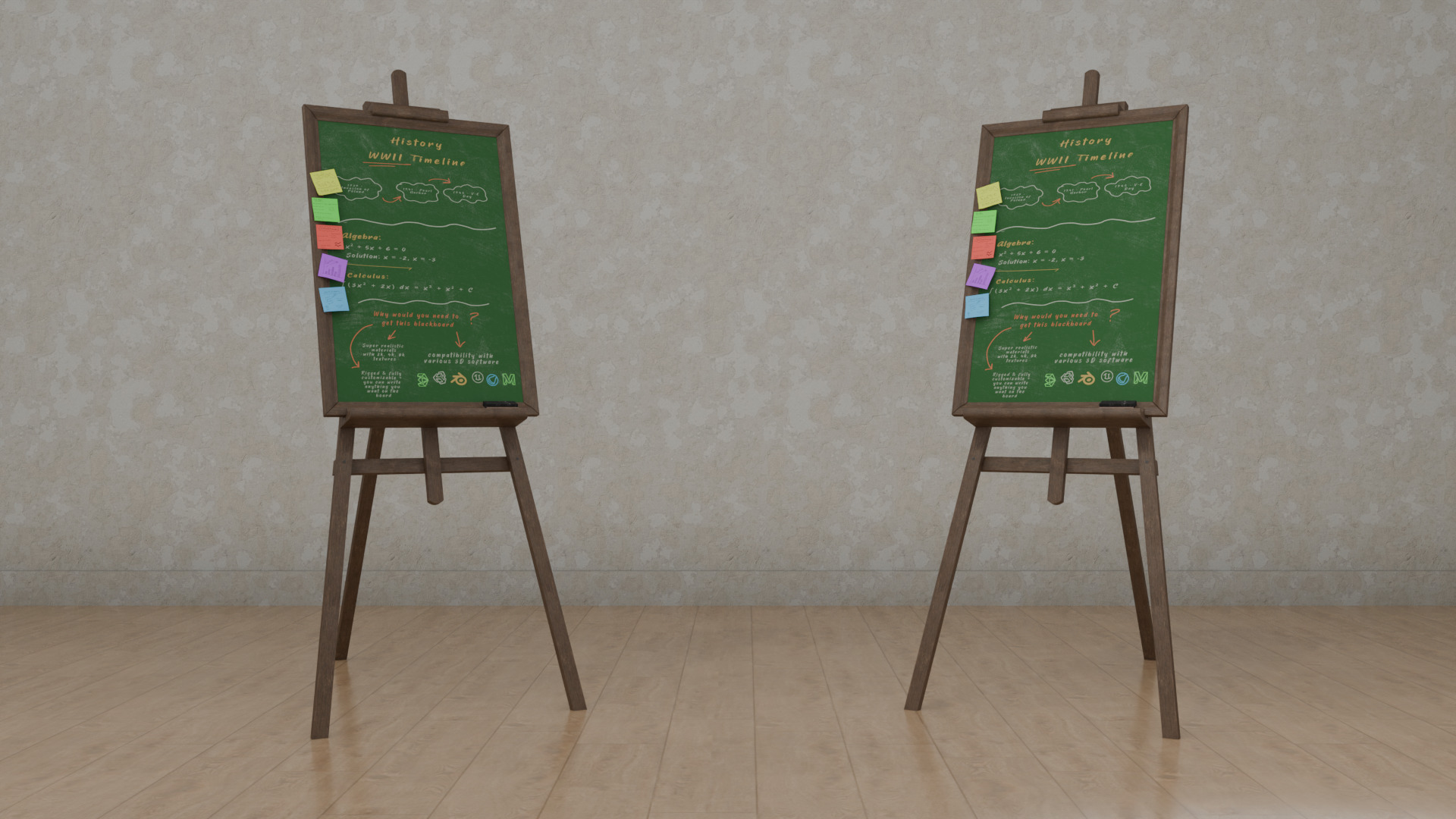 Customizable Wooden Greenboard with Stand - Tall Writing Board Low-poly 3D model_7