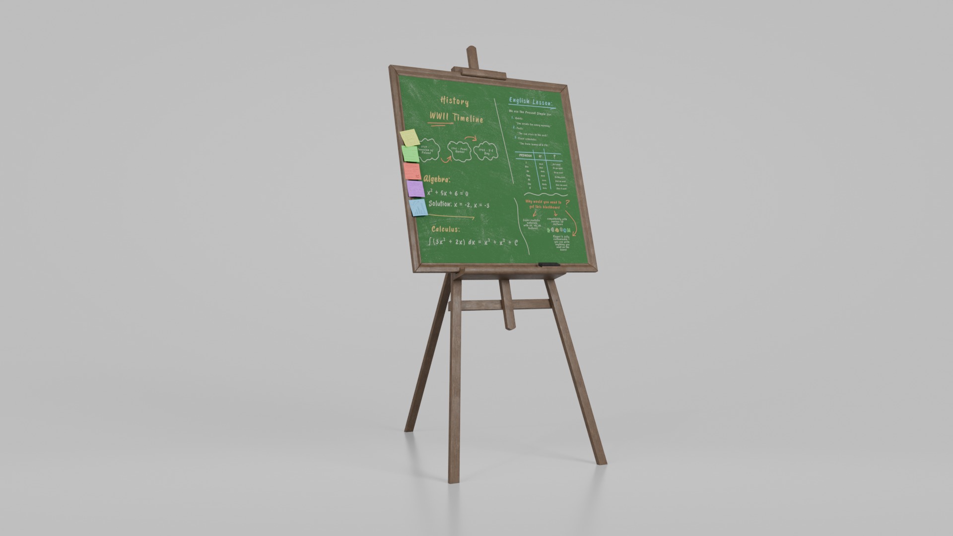 Customizable Wooden Greenboard with Stand - Square Writing Board Low-poly 3D model_2