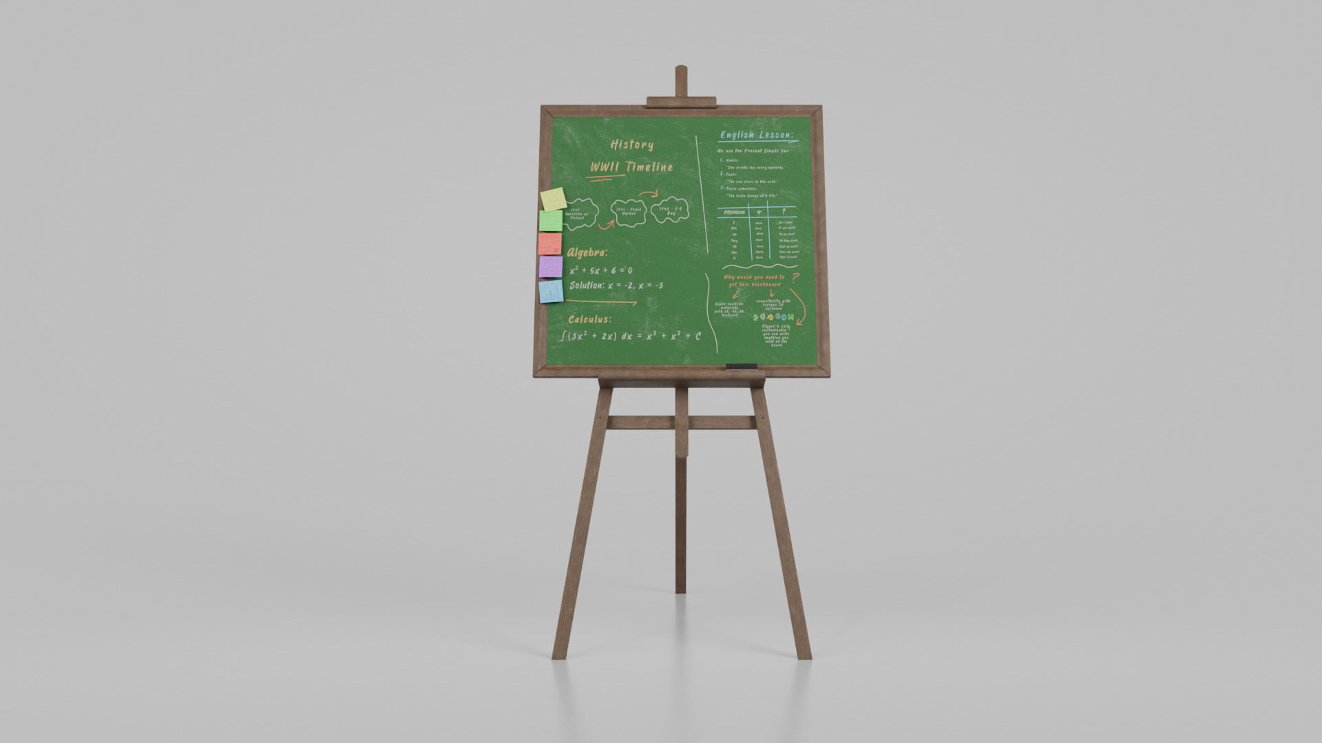 Customizable Wooden Greenboard with Stand - Square Writing Board Low-poly 3D model_4