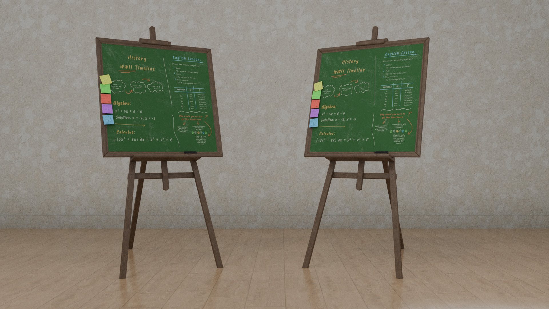 Customizable Wooden Greenboard with Stand - Square Writing Board Low-poly 3D model_7