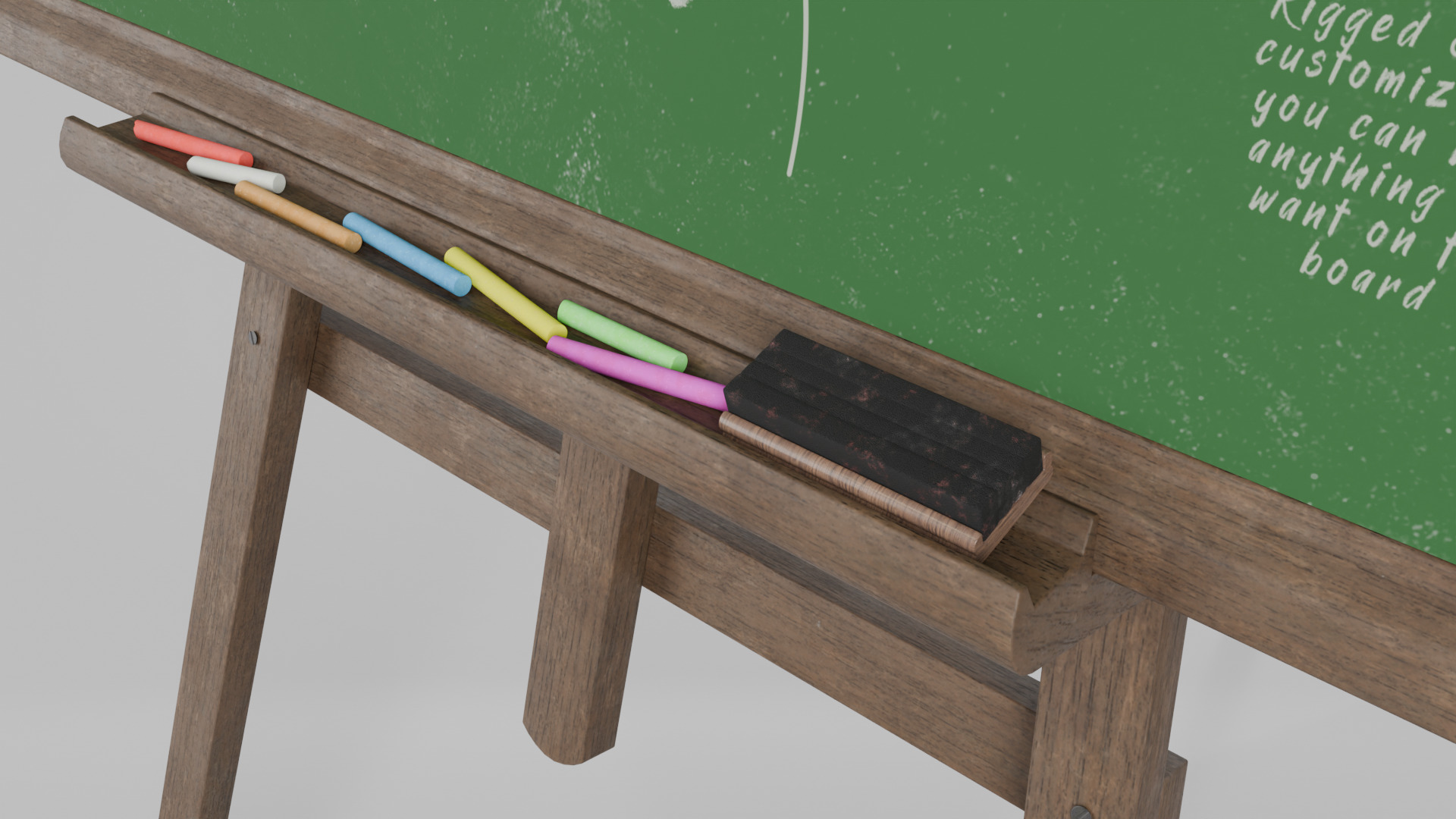 Customizable Wooden Greenboard with Stand - Square Writing Board Low-poly 3D model_12