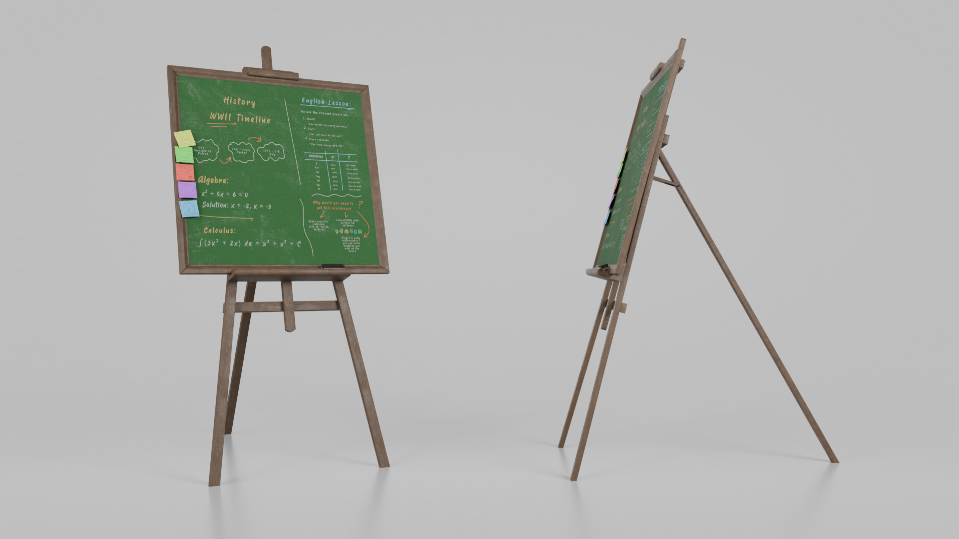 Customizable Wooden Greenboard with Stand - Square Writing Board Low-poly 3D model_6
