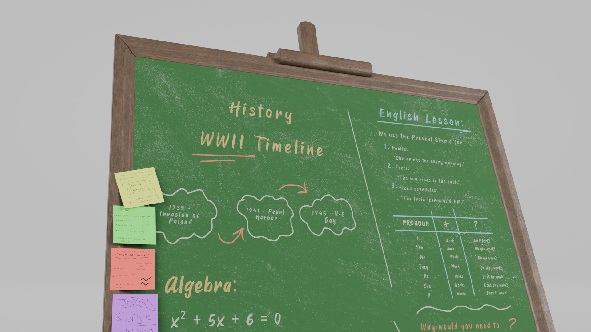 Customizable Wooden Greenboard with Stand - Square Writing Board Low-poly 3D model_11