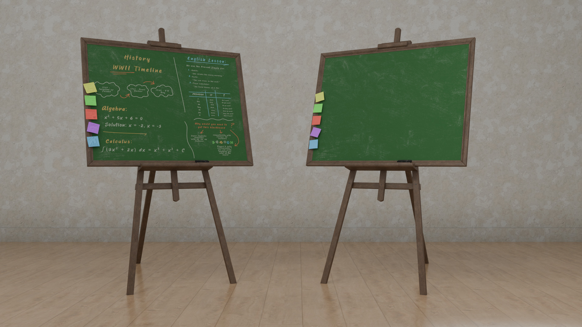 Customizable Wooden Greenboard with Stand - Writing Board Low-poly 3D model_9