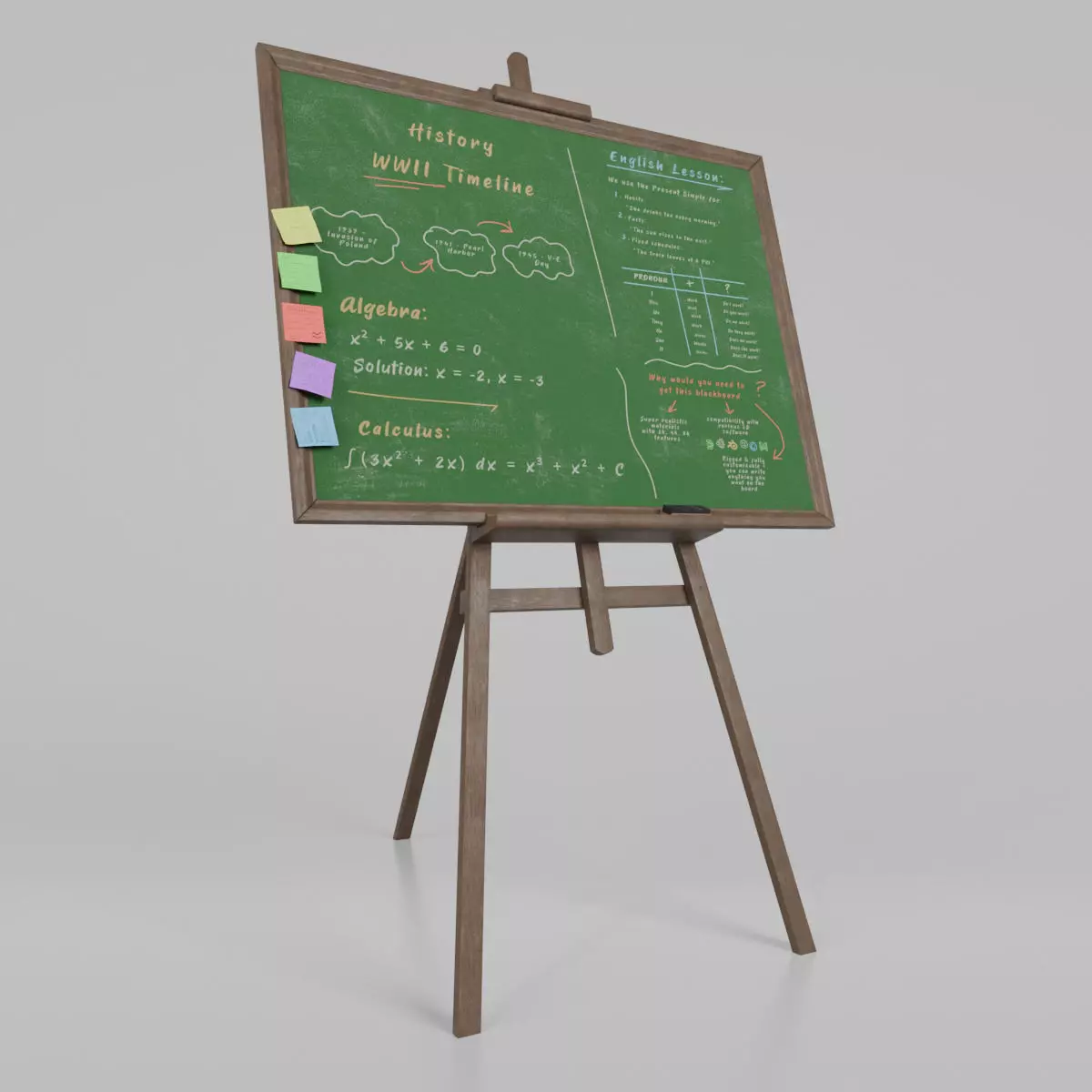 Customizable Wooden Greenboard with Stand - Writing Board Low-poly 3D model_0