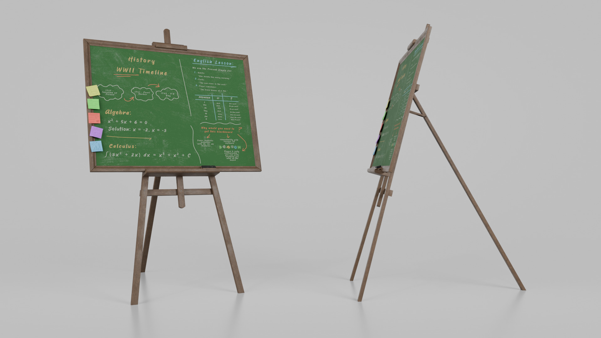 Customizable Wooden Greenboard with Stand - Writing Board Low-poly 3D model_6