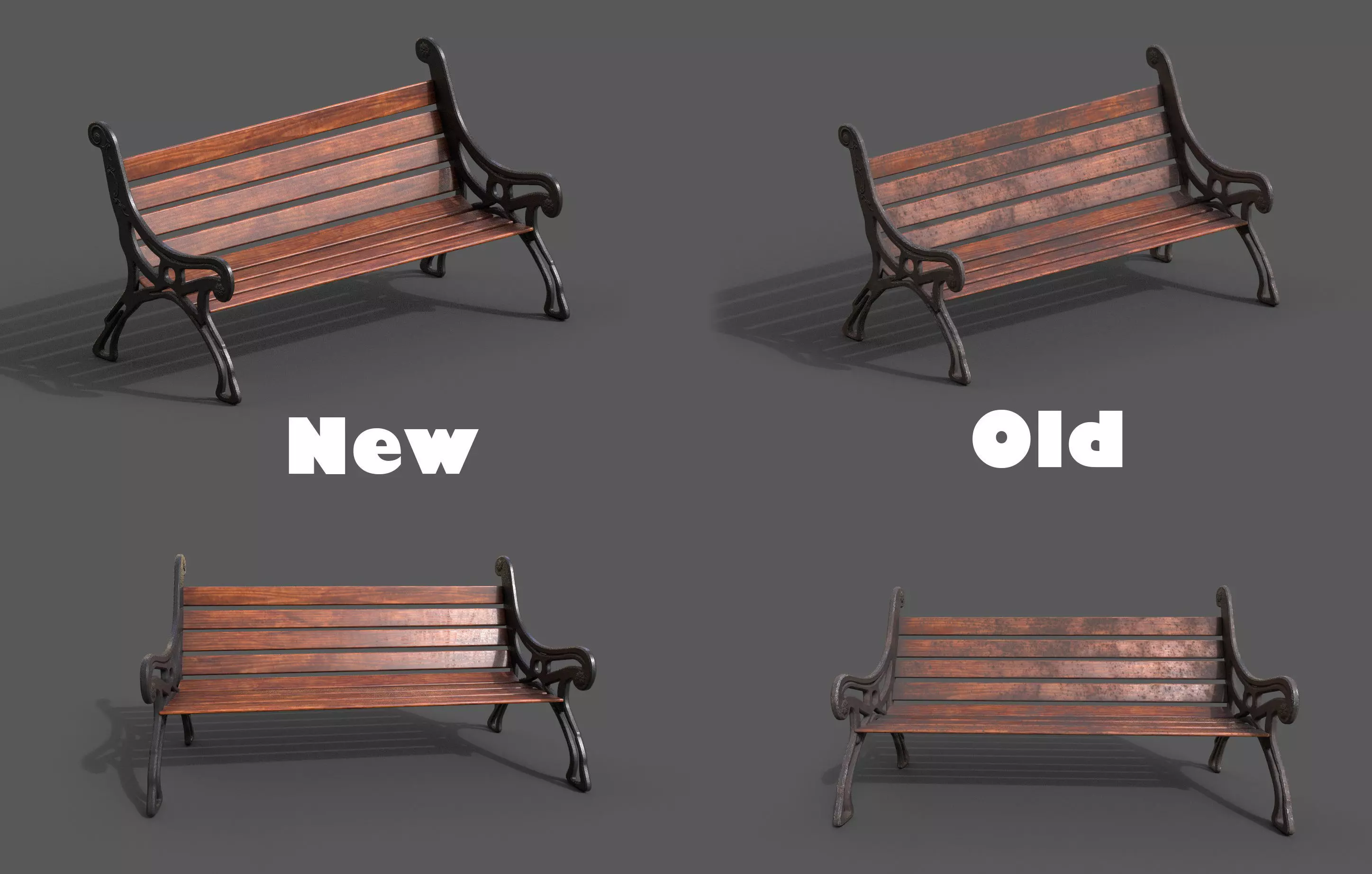 Street Bench Pack 2 Low-poly 3D model