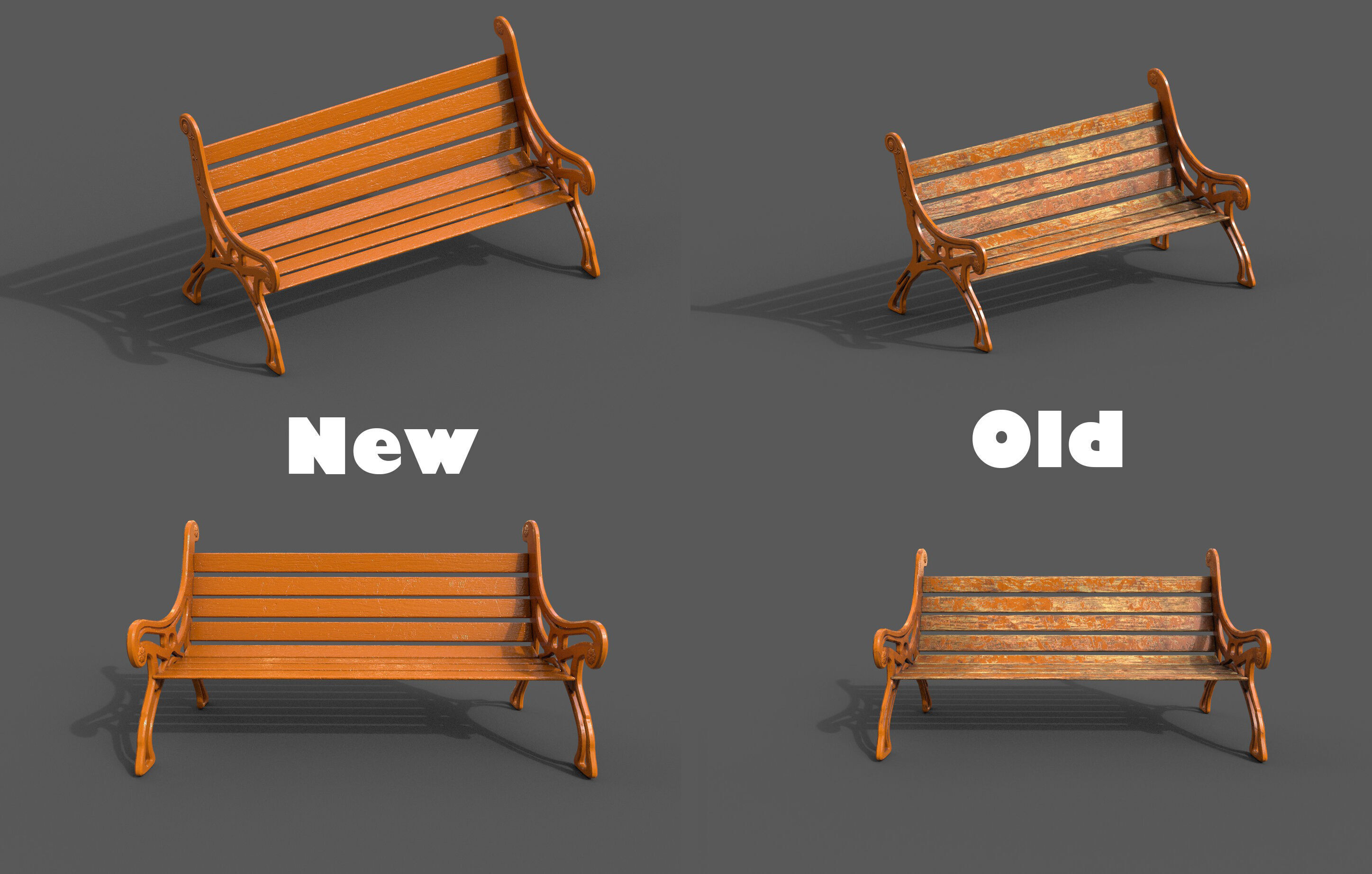 Street Bench Pack 8 Low-poly 3D model_2