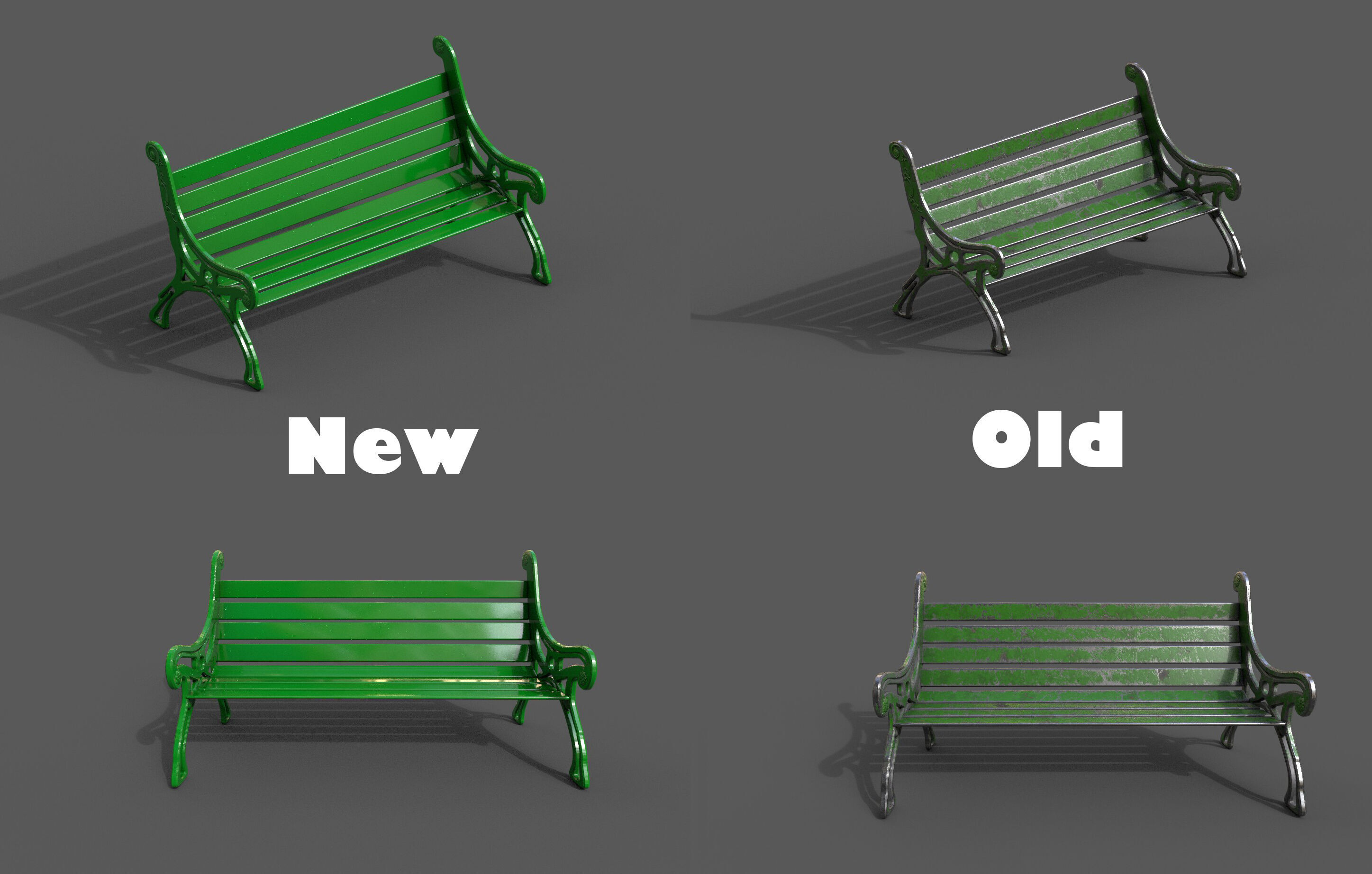 Street Bench Pack 8 Low-poly 3D model_3