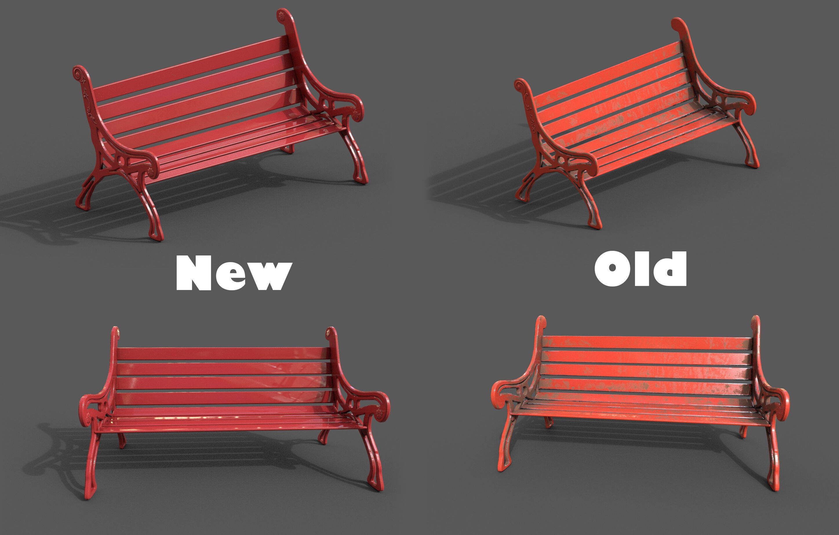 Street Bench Pack 8 Low-poly 3D model_1